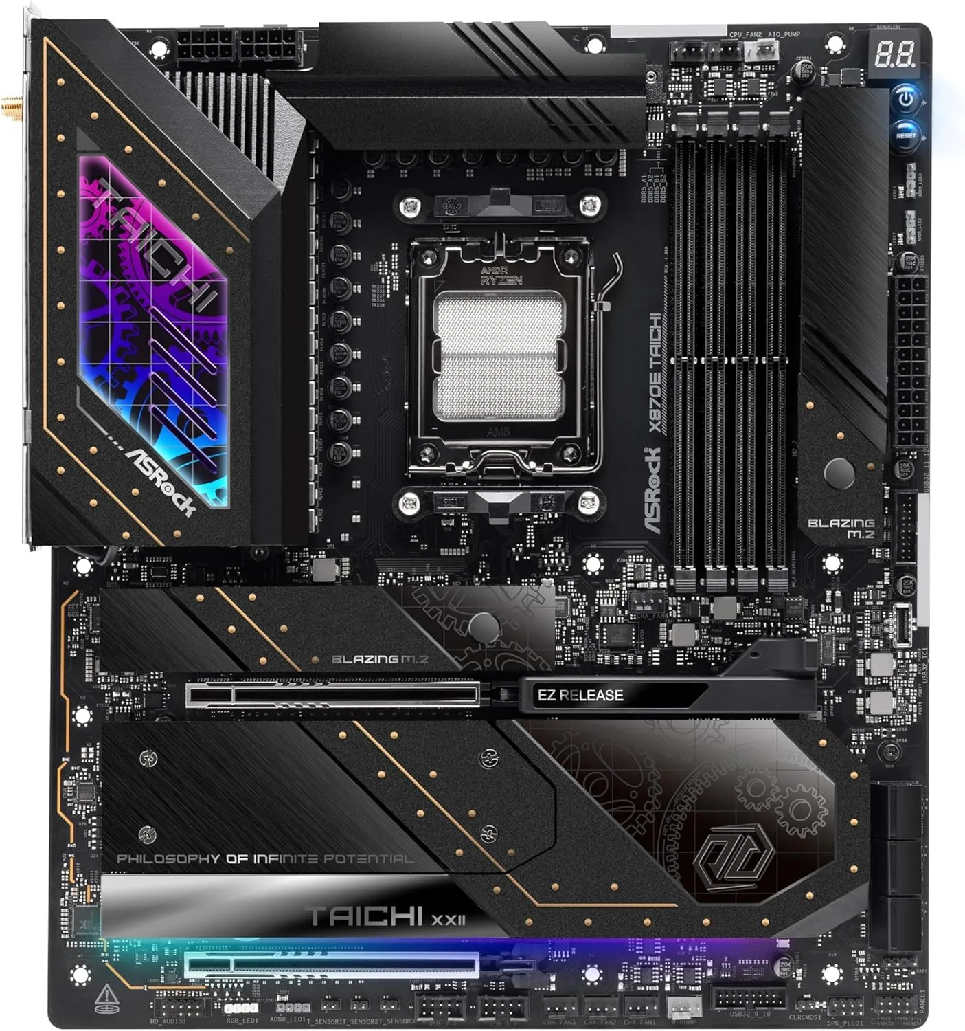 Asrock Taichi X870E Gaming Motherboard - Advanced AMD X870E, AM5 Socket, Extended-ATX, DDR5 RAM Compatibility, HDMI Support, Superfast USB4, Ultra-Reliable Wi-Fi 7, 5G LAN, Customizable RGB Lighting, M.2 Compatible