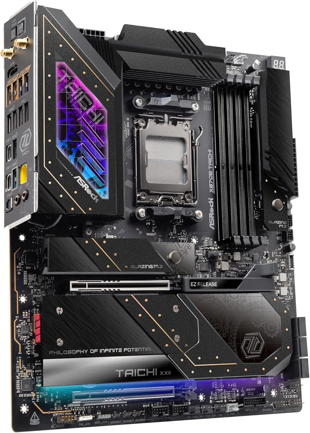 Asrock Taichi X870E Gaming Motherboard - Advanced AMD X870E, AM5 Socket, Extended-ATX, DDR5 RAM Compatibility, HDMI Support, Superfast USB4, Ultra-Reliable Wi-Fi 7, 5G LAN, Customizable RGB Lighting, M.2 Compatible