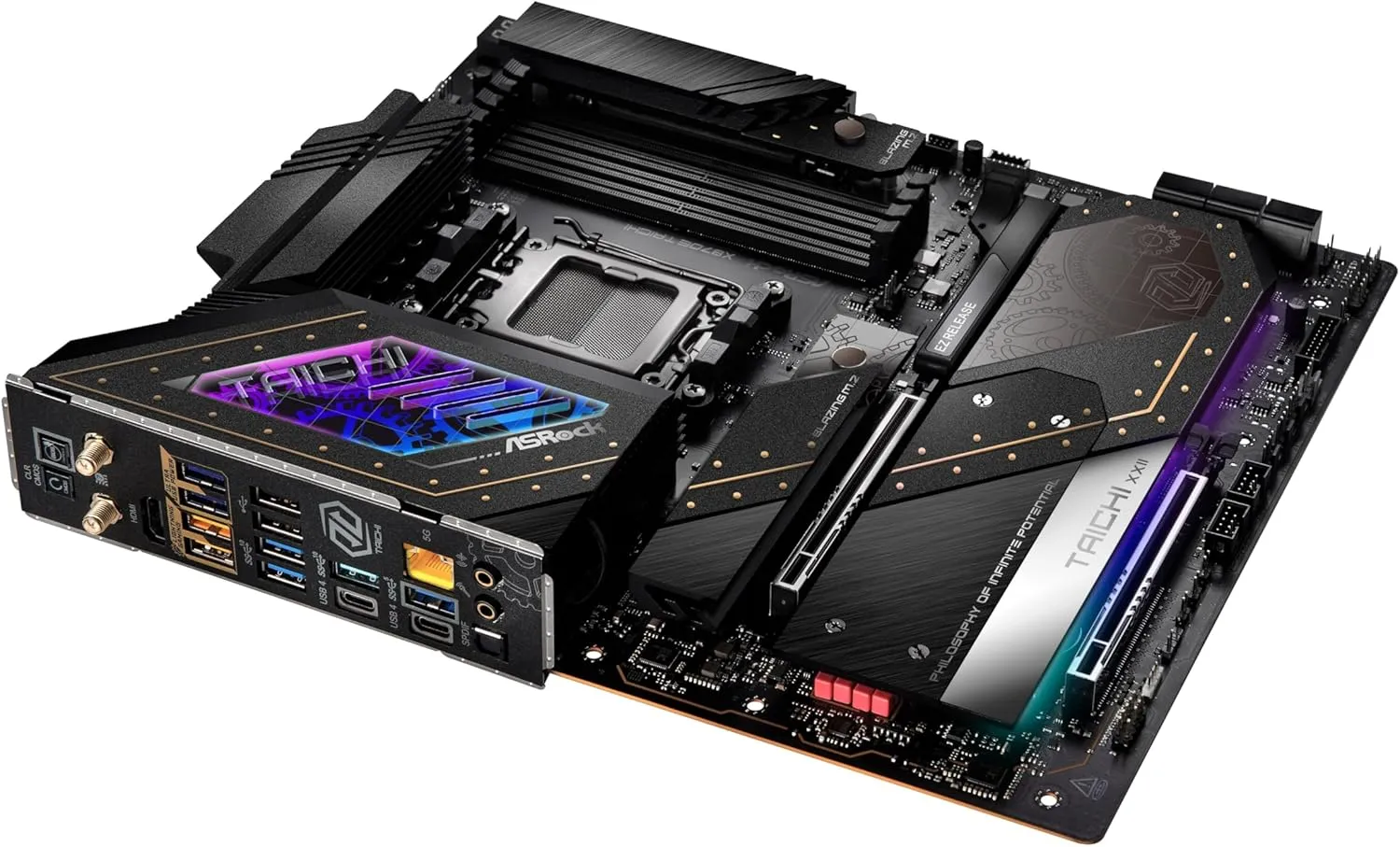 Asrock Taichi X870E Gaming Motherboard - Advanced AMD X870E, AM5 Socket, Extended-ATX, DDR5 RAM Compatibility, HDMI Support, Superfast USB4, Ultra-Reliable Wi-Fi 7, 5G LAN, Customizable RGB Lighting, M.2 Compatible