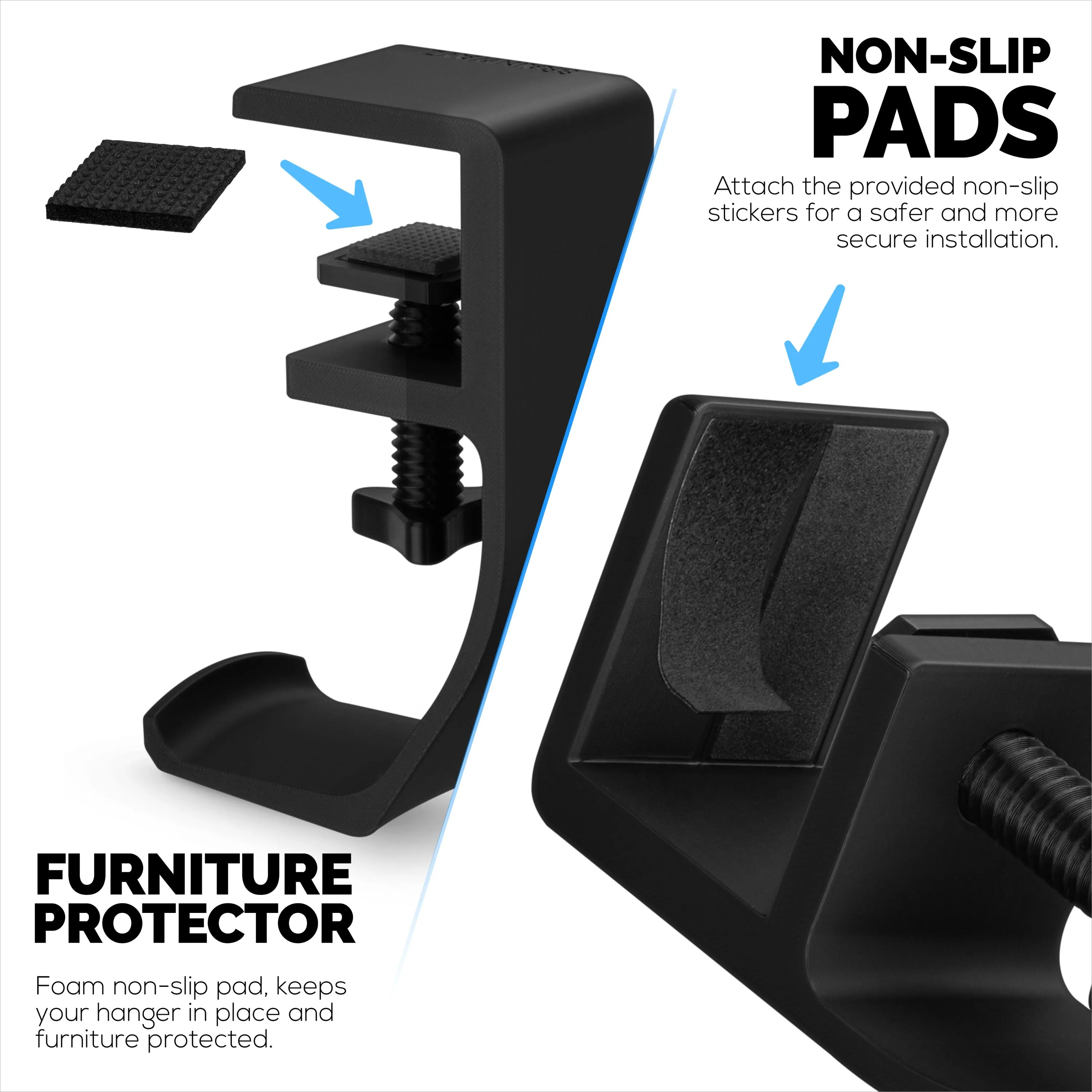 Brainwavz Claw - Under Desk Headphone Hanger Stand, Screw In Place, Easy To Install with Adjustable Mounting Clamp, Suitable for All Headsets