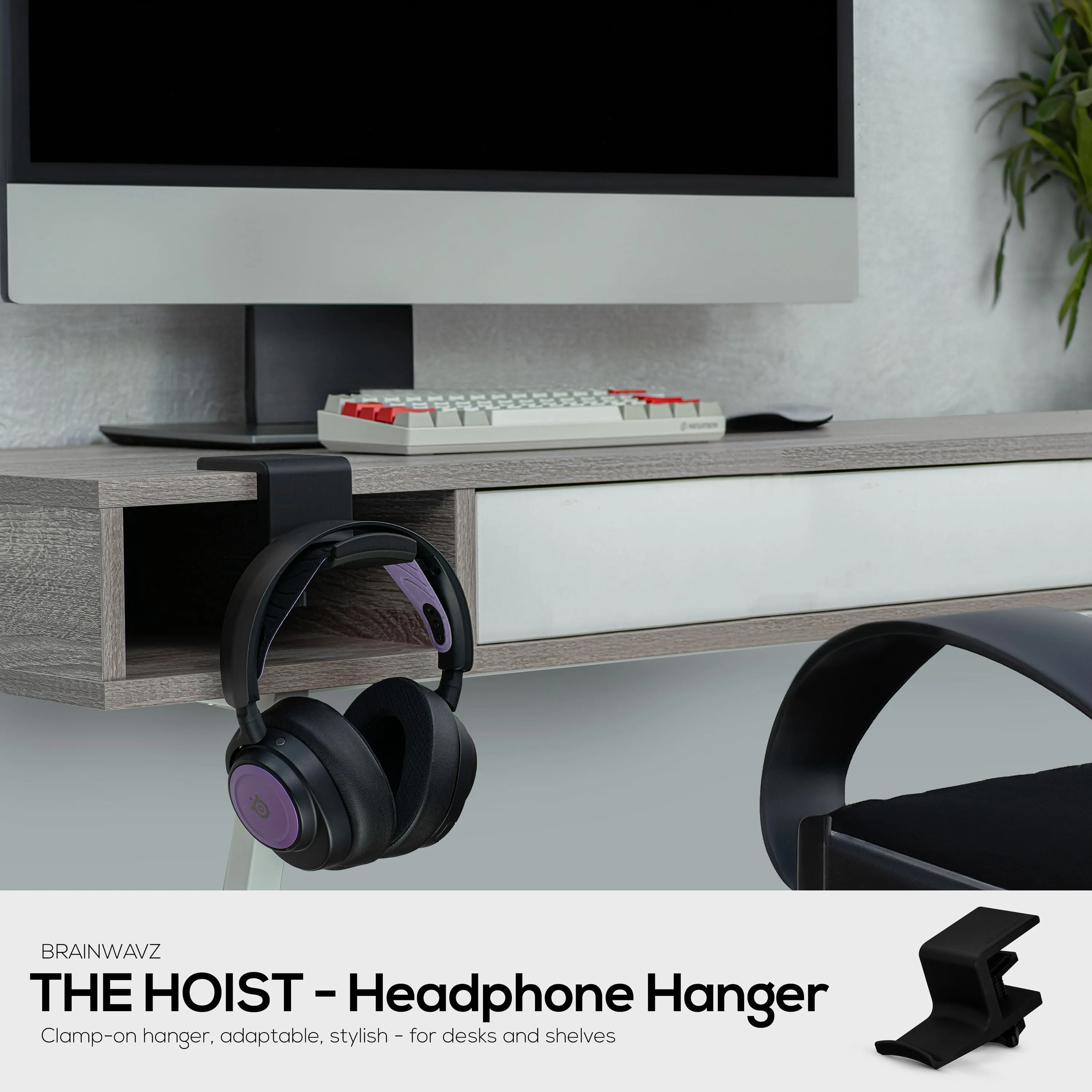 Brainwavz Hoist - Headphone Hanger Stand with Adjustable Clamp, Screws On To Desks & Shelves