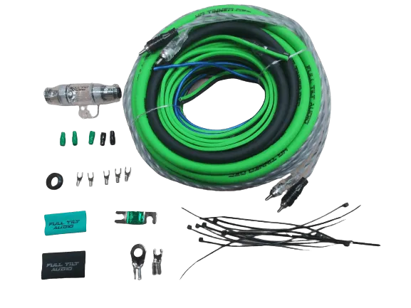 Full Tilt 4 Gauge AWG Lime Green/Black Amplifier/Amp Wire Kit