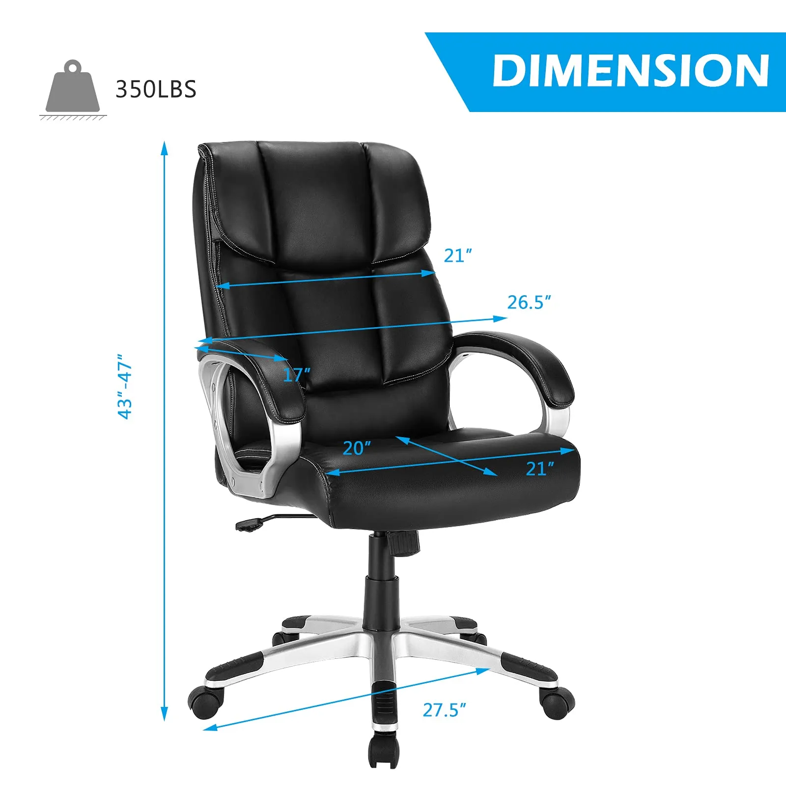 KOMFOTT Executive Office Chair, Leather High Back Managerial Chair, Big and Tall Desk Chair with Soft Padded Armrest