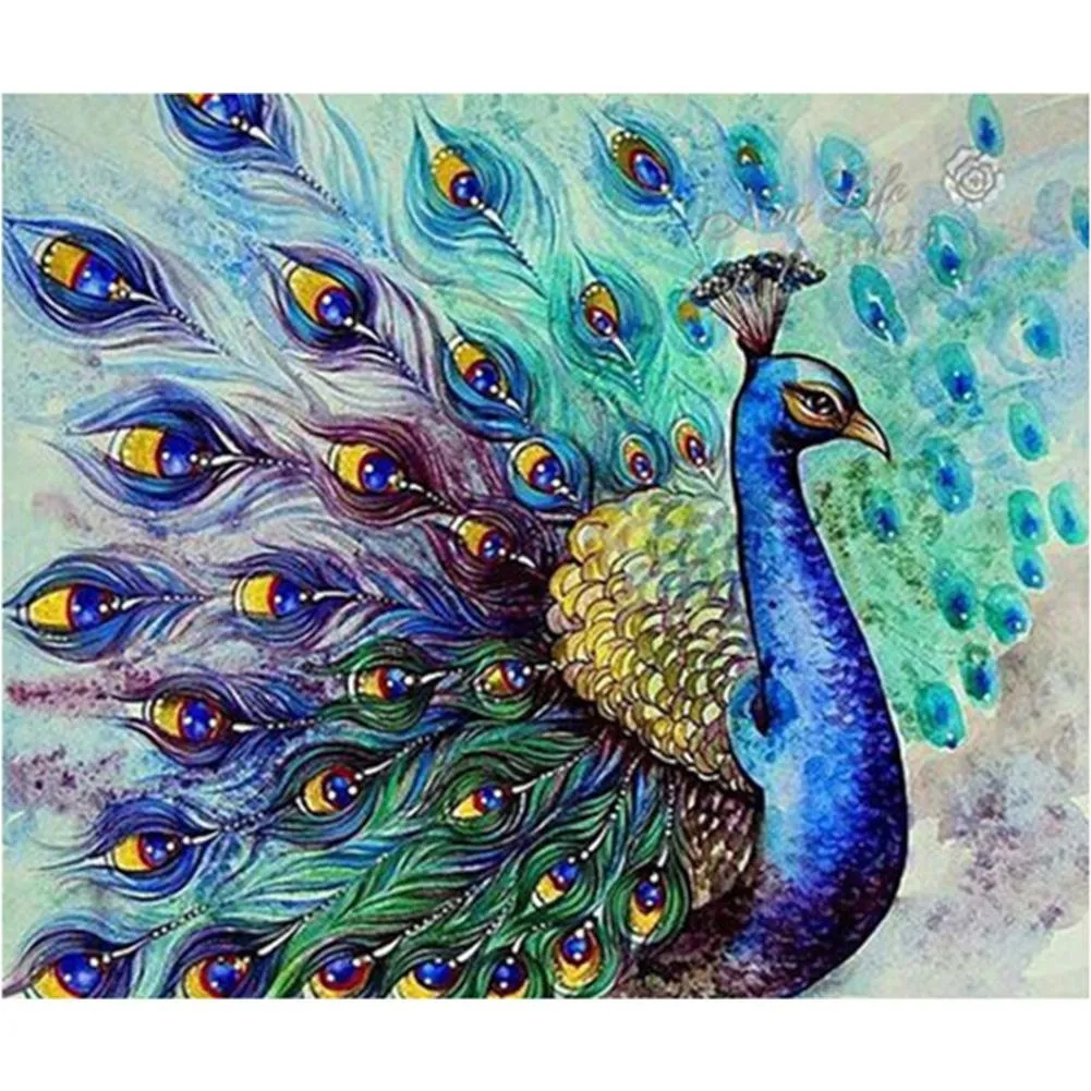 Peacock - 5D DIY Round Drill Diamond Painting (Canvas 50x40cm/19.69x15.71in )