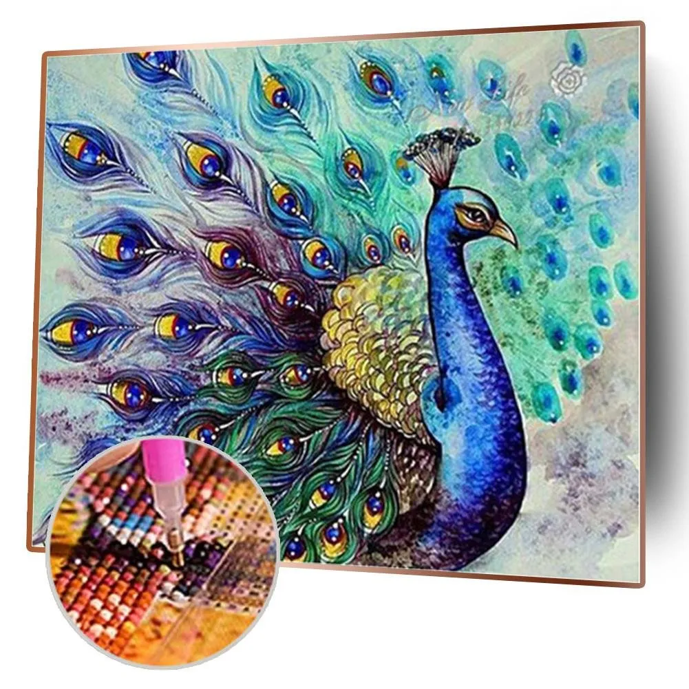 Peacock - 5D DIY Round Drill Diamond Painting (Canvas 50x40cm/19.69x15.71in )