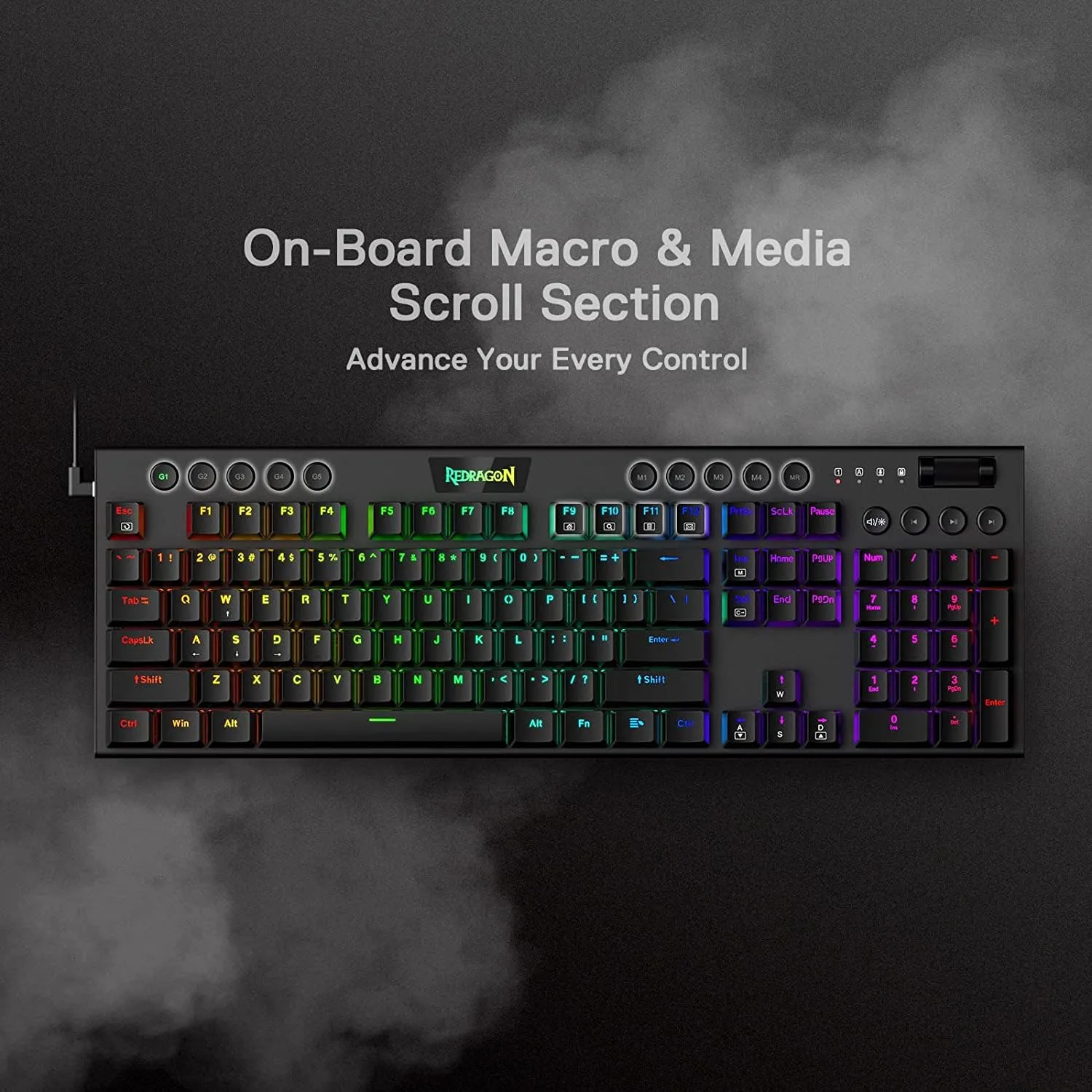 Redragon K618 Horus Wireless RGB Mechanical Keyboard, BT/2.4Ghz/Wired Tri-Mode Low Profile Gaming Keyboard w/Ultra-Thin Design, Dedicated Media Control & Linear Red Switch