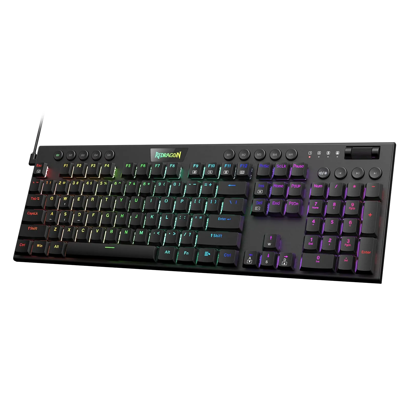 Redragon K618 Horus Wireless RGB Mechanical Keyboard, BT/2.4Ghz/Wired Tri-Mode Low Profile Gaming Keyboard w/Ultra-Thin Design, Dedicated Media Control & Linear Red Switch