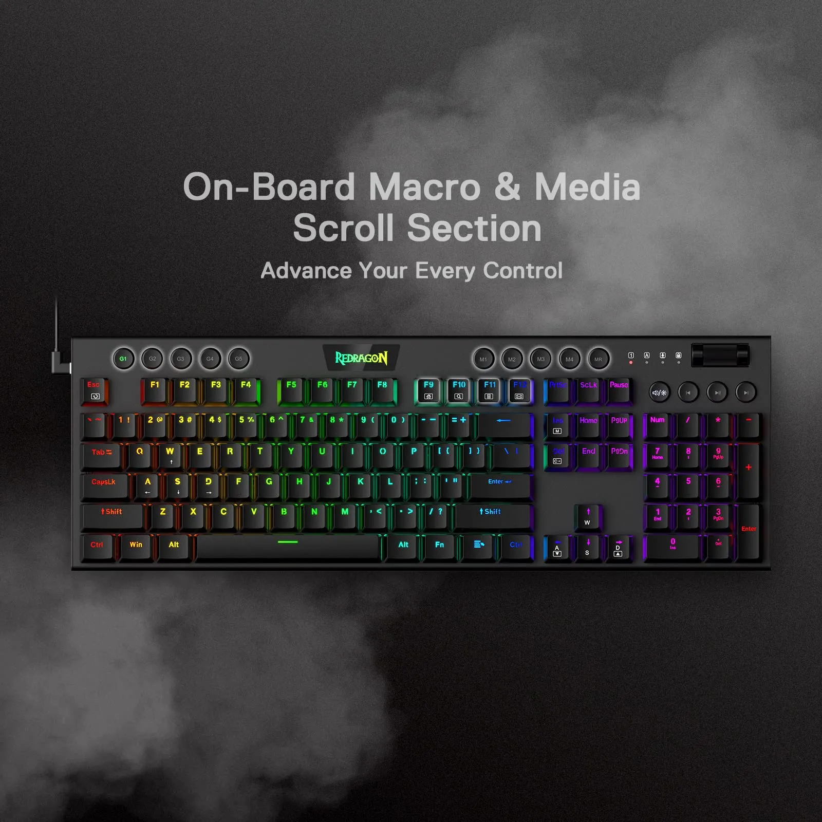 Redragon K618 Horus Wireless RGB Mechanical Keyboard, BT/2.4Ghz/Wired Tri-Mode Low Profile Gaming Keyboard w/Ultra-Thin Design, Dedicated Media Control & Linear Red Switch