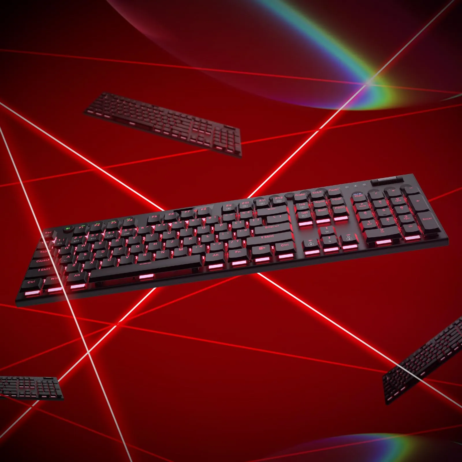 Redragon K618 Horus Wireless RGB Mechanical Keyboard, BT/2.4Ghz/Wired Tri-Mode Low Profile Gaming Keyboard w/Ultra-Thin Design, Dedicated Media Control & Linear Red Switch