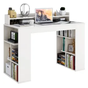 Tangkula 48" White Desk with Storage Bookshelf, Home Office Computer Desk with Dual 3 Tier Bookshelf & Monitor Shelf