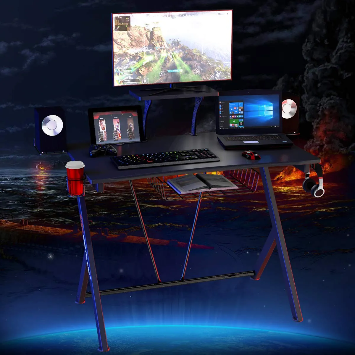 Tangkula Gaming Desk, E-Sport Gaming Workstation, Multifunctional Computer Desk Gamer Desk