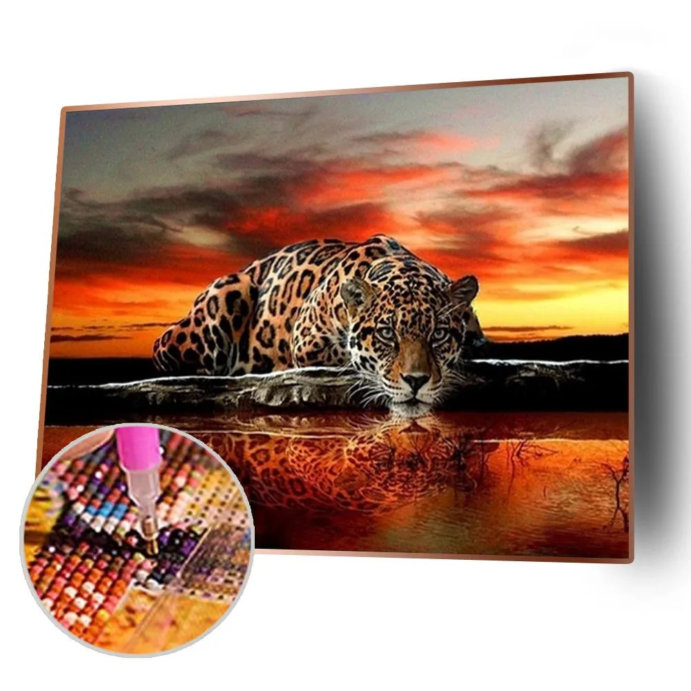 Tiger - 5D DIY Round Drill Diamond Painting (Canvas (Canvas 40x40cm/15.71x15.71in )/15.71x11.81in )