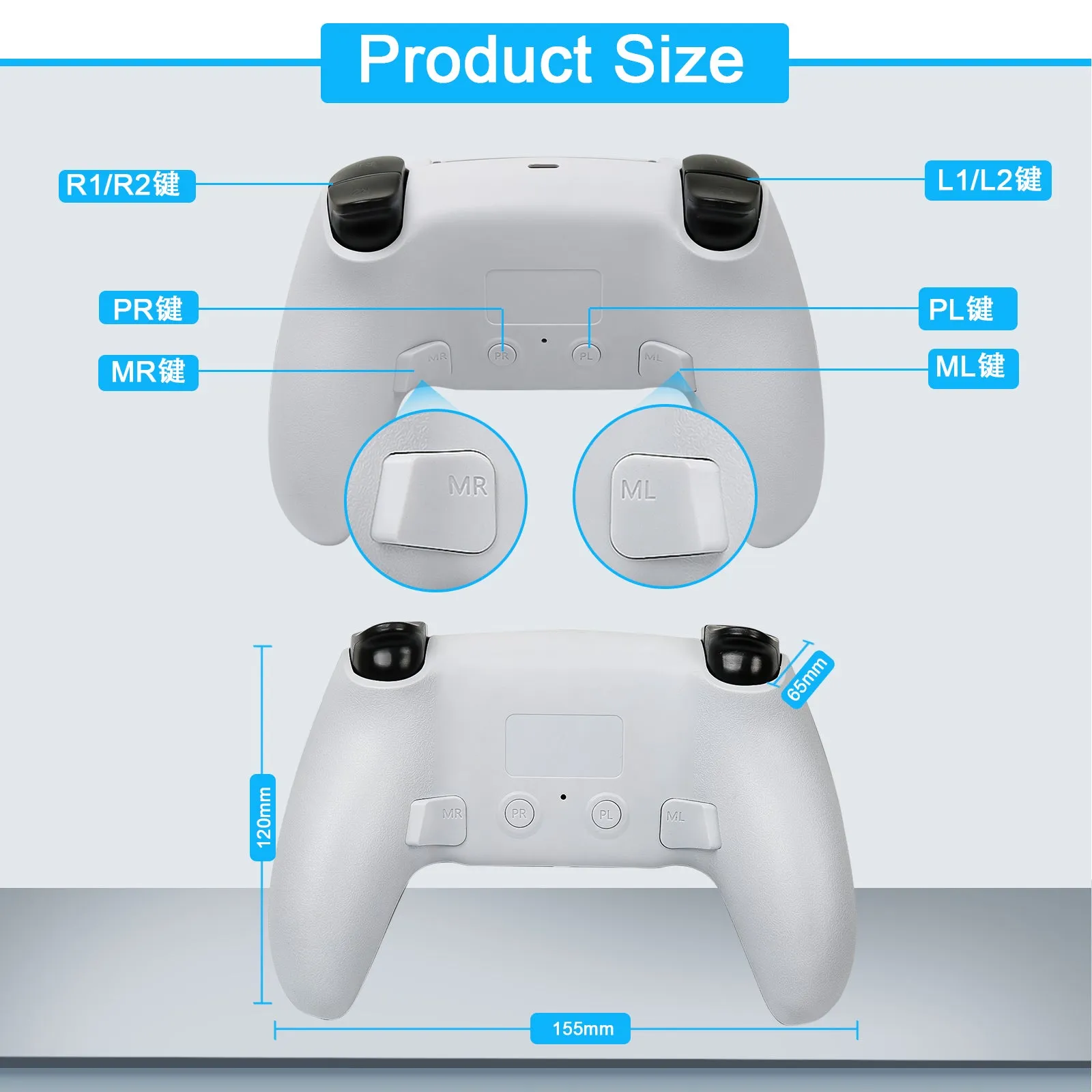 Wireless Controllers for PS4 / PC/Android Mobile Phone Joystick Gamepad Bluetooth Gaming Controller with Touch Panel Six-axis Dual Vibration Shock and Audio