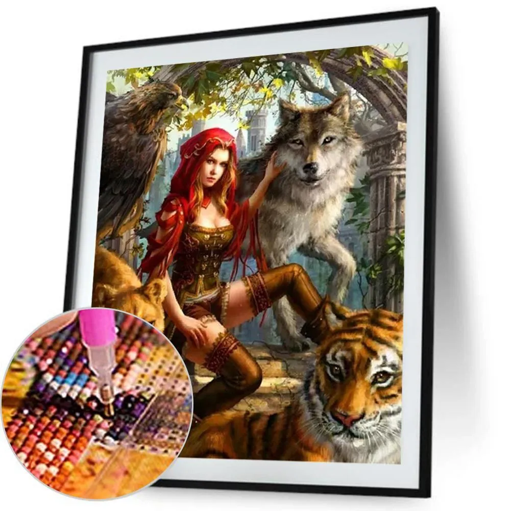 Women and Wolf - Full Diamond Painting - (Canvas 30*40cm/11.81*15.75in)