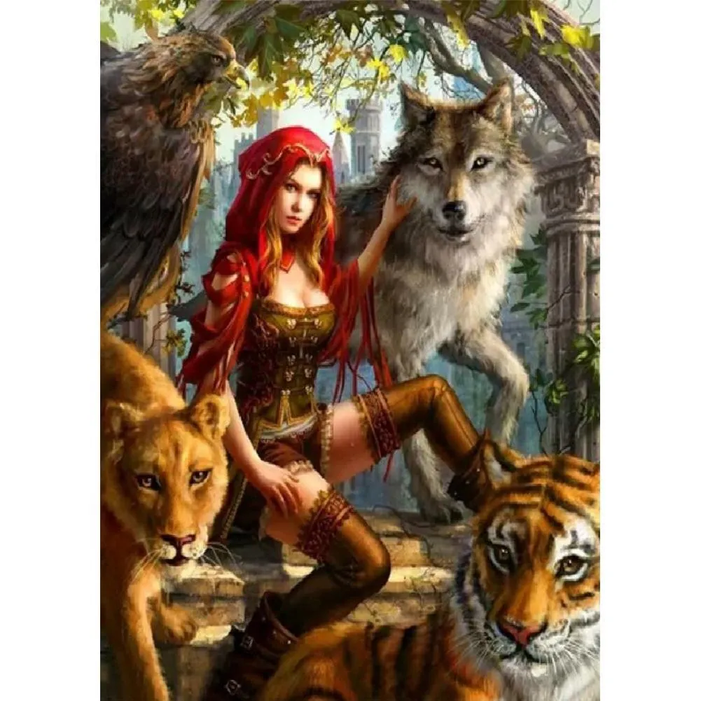 Women and Wolf - Full Diamond Painting - (Canvas 30*40cm/11.81*15.75in)