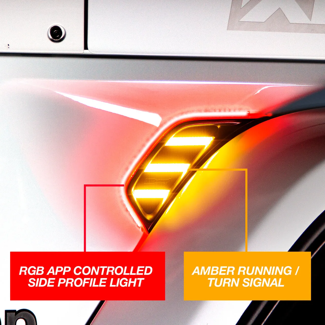 XKGlow RGB   Amber Fender Vent Jeep Wrangler JK w/ Turn Signal Running Light / XKChrome Smartphone App