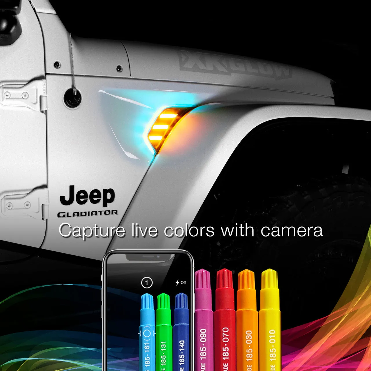 XKGlow RGB   Amber Fender Vent Jeep Wrangler JK w/ Turn Signal Running Light / XKChrome Smartphone App